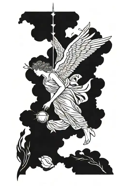 angel, with a blackbird above it   tattoo design idea