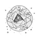 allegory of the cave in fishbowl with stars and penny tattoo design idea