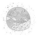 allegory of the cave in fishbowl with stars and penny tattoo design idea