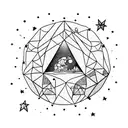 allegory of the cave in fishbowl with stars and penny tattoo design idea