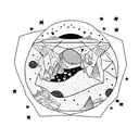 allegory of the cave in fishbowl with stars and penny tattoo design idea