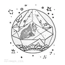 allegory of the cave in fishbowl with stars and penny tattoo design idea