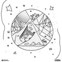 allegory of the cave in fishbowl with stars and penny tattoo design idea