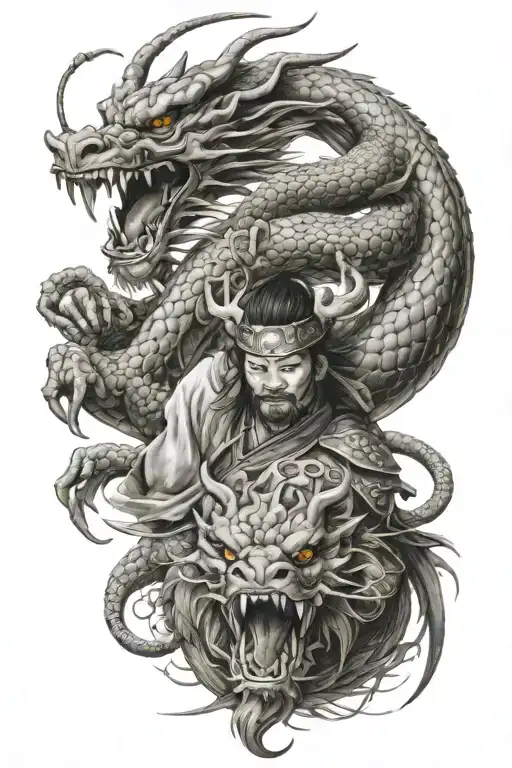 Chinese dragon and samurai warrior tattoo design idea