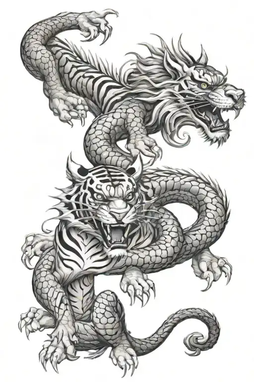 Chinese dragon and tiger tattoo design idea