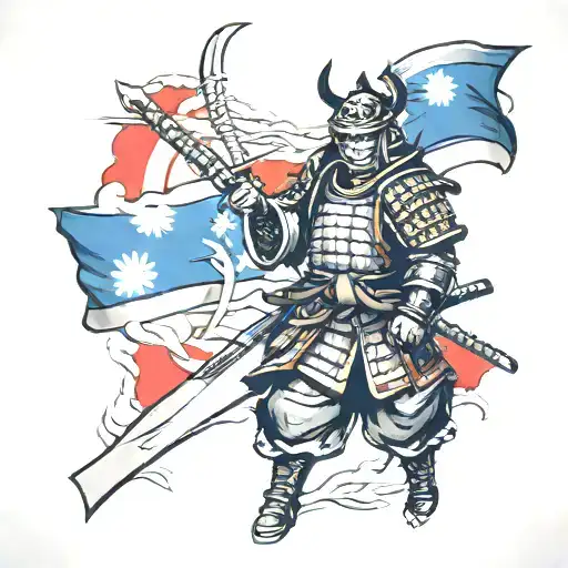 samurai with Korean flag inside tattoo design idea