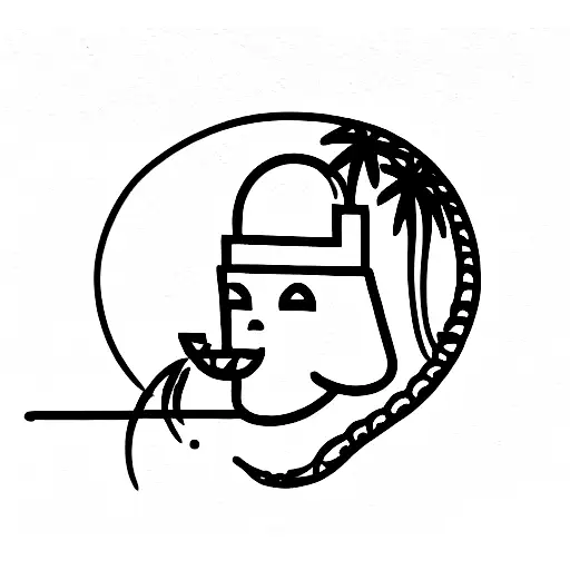  masked guy, eating meat with burning Palm trees backside tattoo design idea