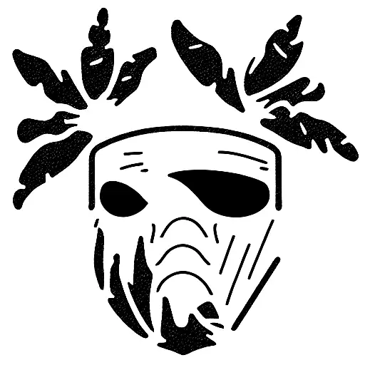 ski mask, eating meat with burning Palm trees  tattoo design idea