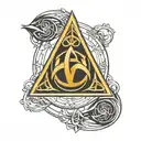 Triquetra Logo Symbol Book of Shadows with an horus eye's inside tattoo design idea