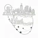 Create a tattoo design featuring Chicago skyline with a Taurus constellation subtly incorporated tattoo design idea