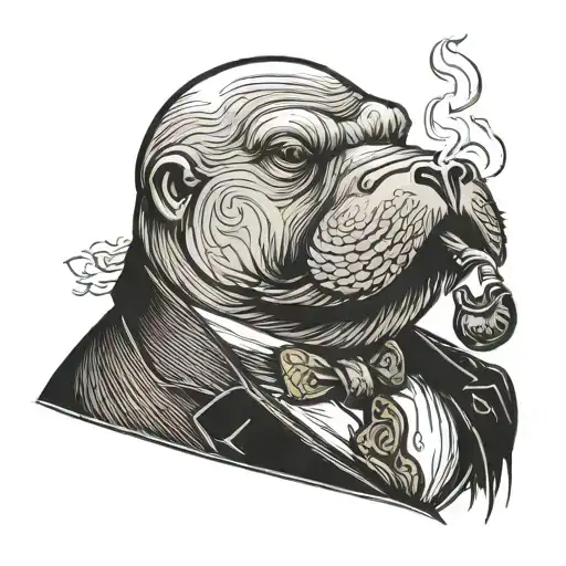 dapper walrus smoking pipe tattoo design idea
