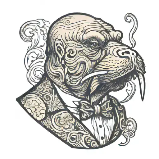 dapper walrus smoking tattoo design idea