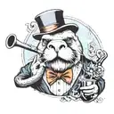 dapper walrus smoking pipe tattoo design idea