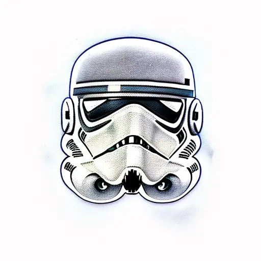 storm trooper helmet facinga way from a purge trooper helmet with a red light saber splitting them tattoo design idea