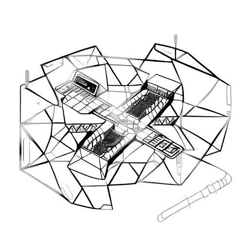 A futuristic cybersport arena with rock band playing tattoo design idea