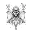 Ancient African warrior playing a musical instrument tattoo design idea