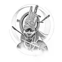 Ancient African warrior playing a musical instrument tattoo design idea