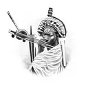 Ancient African warrior playing a musical instrument tattoo design idea