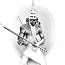 Ancient African warrior playing a musical instrument tattoo design idea