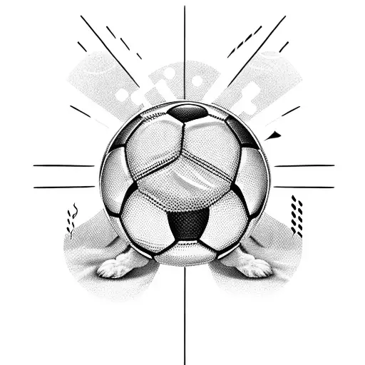 A baby dog playing a soccer game with musical notes as the ball tattoo design idea