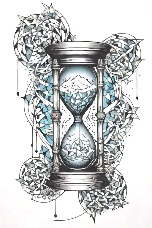 a frozen hourglass with ice crystals floating off it  tattoo design idea