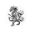 A fierce dragon wrapped around a dumbbell, symbolizing strength and training tattoo design idea