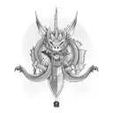 A fierce dragon wrapped around a dumbbell, symbolizing strength and training tattoo design idea