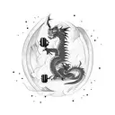 A fierce dragon wrapped around a dumbbell, symbolizing strength and training tattoo design idea