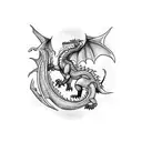 A fierce dragon wrapped around a dumbbell, symbolizing strength and training tattoo design idea