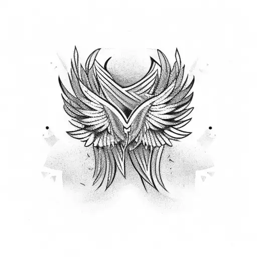 black wings, symmetrical, smokey tips, high quality, fine lines tattoo design idea