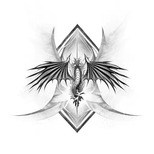 dragon wings, symmetrical, smokey tips, high quality, fine lines tattoo design idea