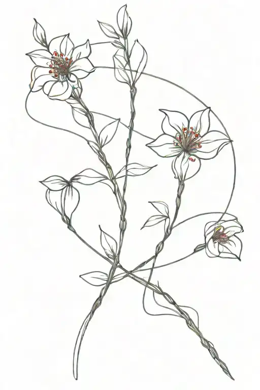 flowers intertwined with red string feminin  tattoo design idea
