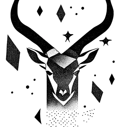 ancient cave drawing style. include a springbok and night sky with stars tattoo design idea