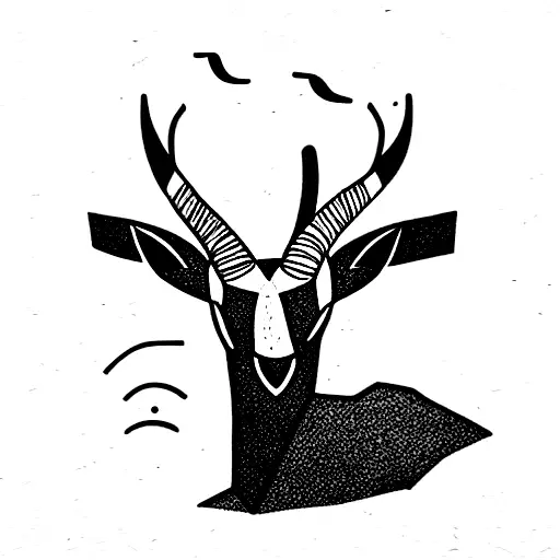 cave drawing style with a springbok, table mountain and stick men tells a story of turning life around include night sky tattoo design idea