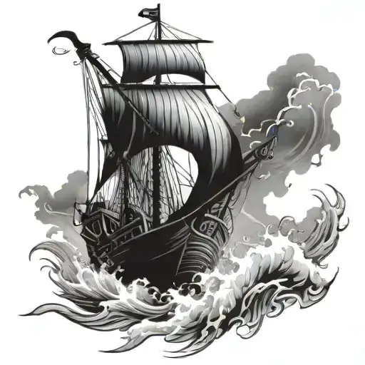 Viking longship sailing through stormy seas tattoo design idea