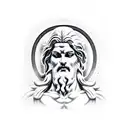 Create a compelling statue depicting Zeus, the Greek god of the sky and thunder, in a dynamic pose unleashing a bolt of  tattoo design idea