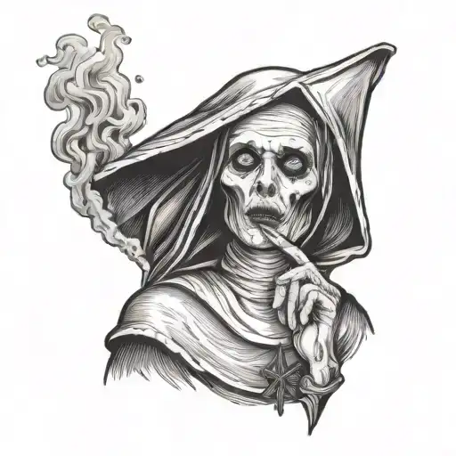 bad nun smoking a cigarette tattoo design idea