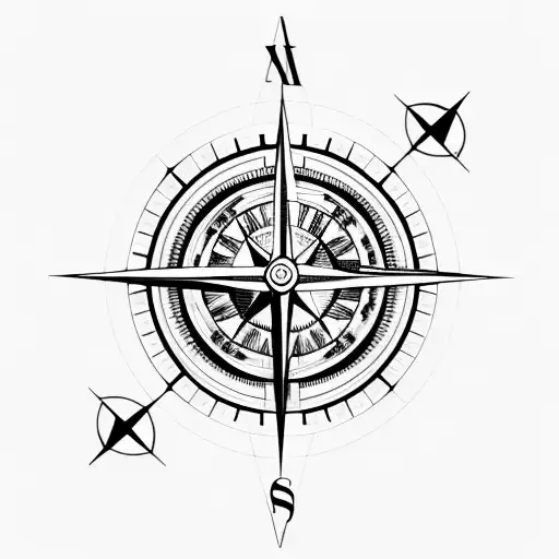 Compass+ clock with fine lines  tattoo design idea