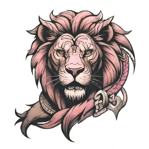 Full back Lion, Spartan, pink tattoo design idea