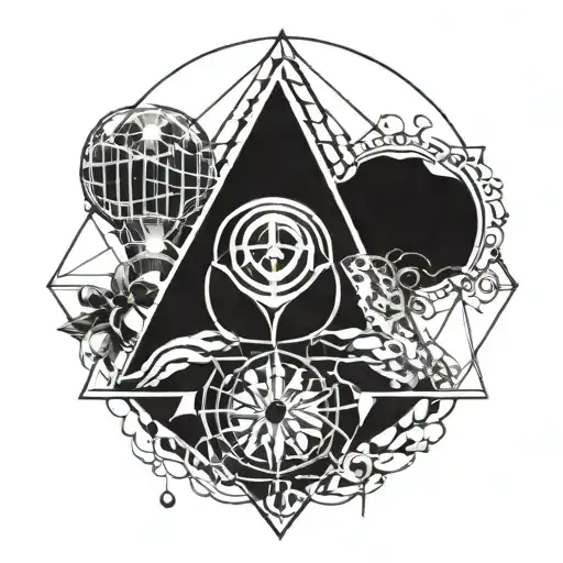 A geometric design incorporating elements of EDM music and psychedelics tattoo design idea