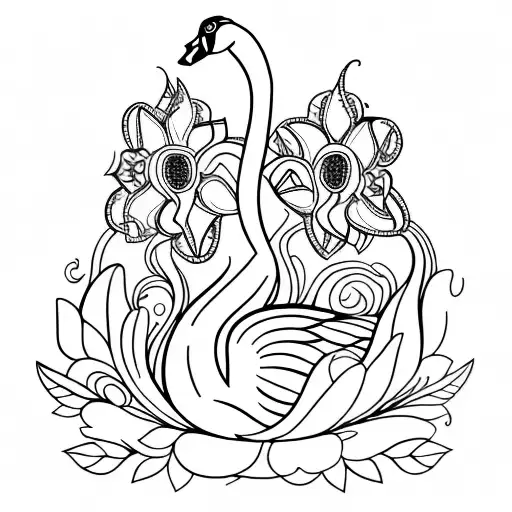 carousel style swan with purple passion flowers tattoo design idea