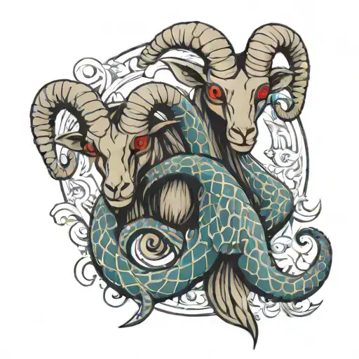 two headed goat snake wrapped tattoo design idea