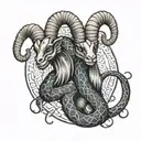 two headed goat snake wrapped tattoo design idea