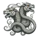 two headed goat snake wrapped tattoo design idea