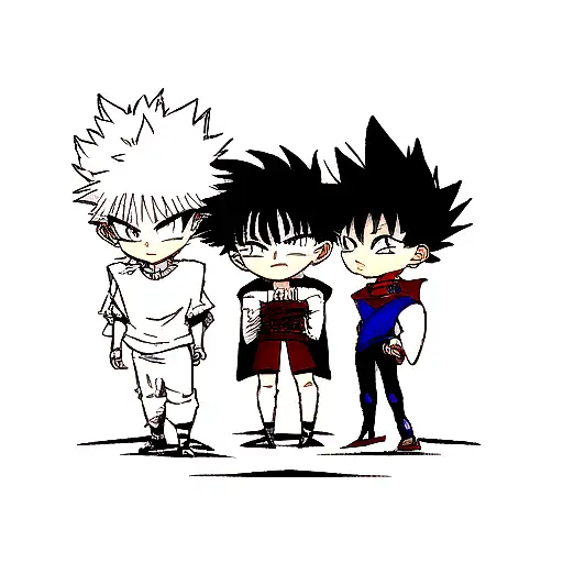 a manga panel styled tattoo of killua, hiei and feitan together  tattoo design idea