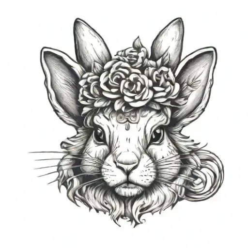 A tattoo design of a bunny with a flower crown, symbolizing independence and empowerment, with the phrase 'you'll figure it out' incorporated in a creative way, representing the client's optimistic outlook on life tattoo design idea