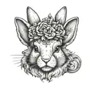 A tattoo design of a bunny with a flower crown, symbolizing independence and empowerment, with the phrase 'you'll figure it out' incorporated in a creative way, representing the client's optimistic outlook on life tattoo design idea