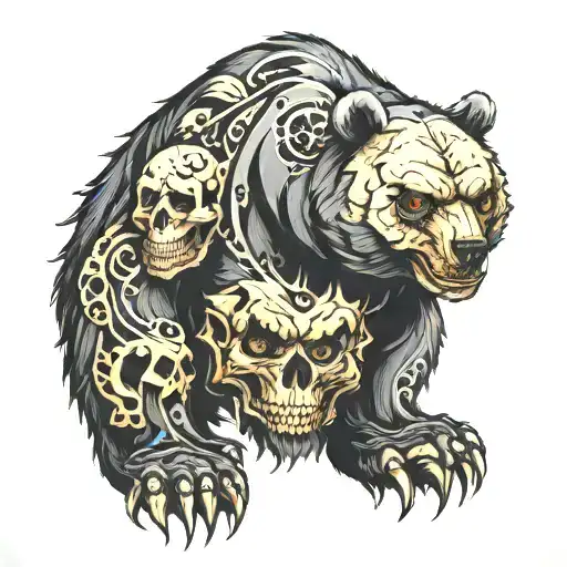 bear with skulls tattoo design idea