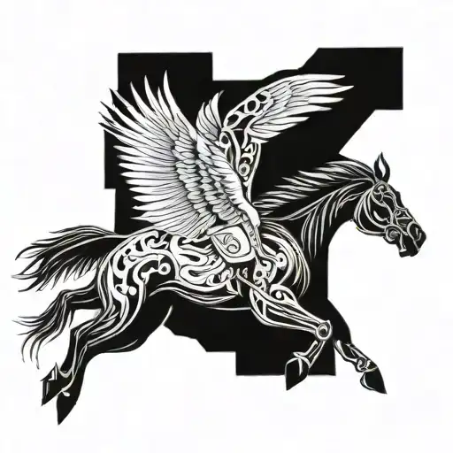 A hawk and horse running tattoo design idea