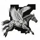 A hawk and horse running tattoo design idea